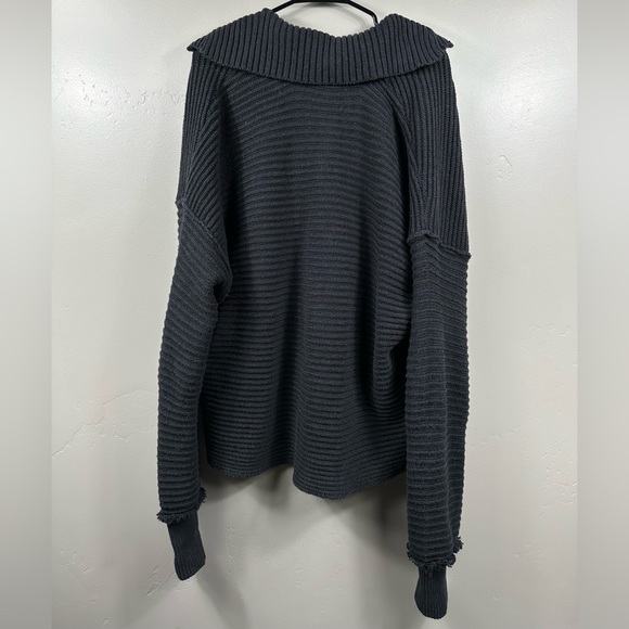 Free People Marlie Deep V Neck Ribbed Sweater in Black Size Large - Picture 6 of 10